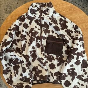 Cropped cow print fleece